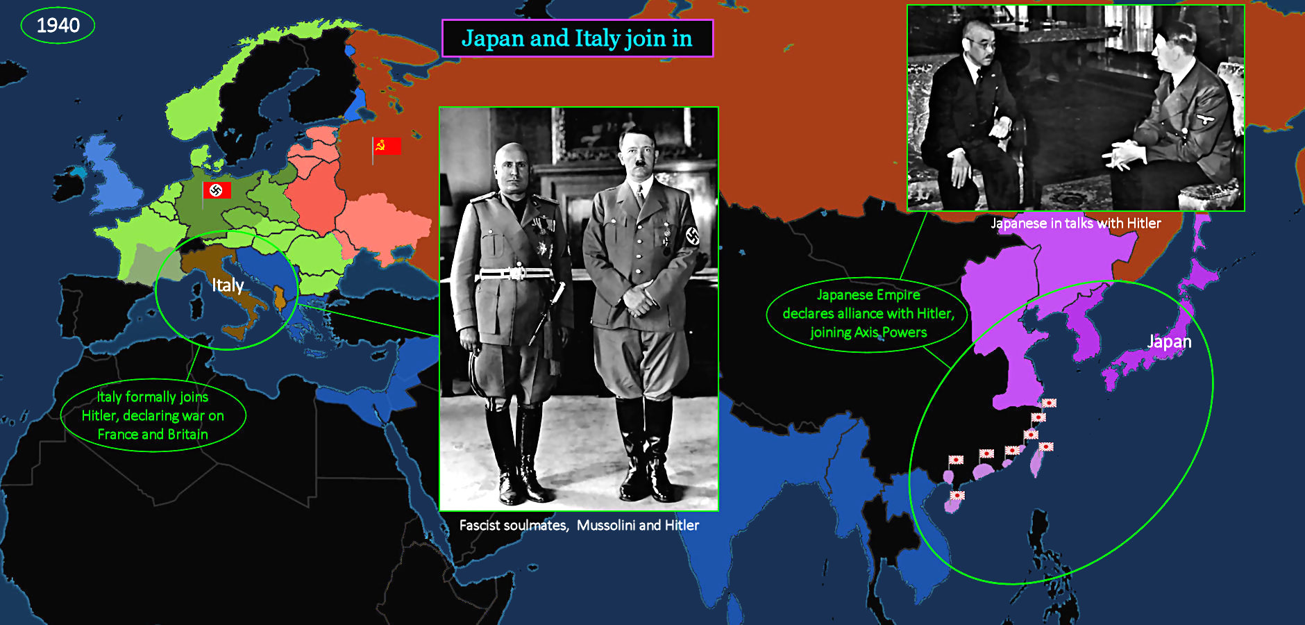 Japan, Italy, Axis powers, 1940 map